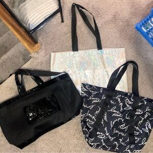 PINK Victoria's Secret Black and White Tote Trio silver PINK bag for free!